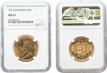 カナダ　10ドル金貨　1913年　極美品+　ジョージ5世　NGC(MS61)_画像1