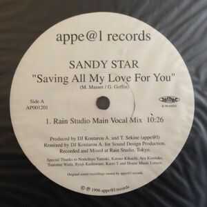 12inchレコード SANDY STAR / SAVING ALL MY LOVE FOR YOU