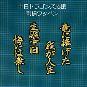 送料無料 生涯中日 応援歌 金/黒 竜に捧げた 刺繍 ワッペン 中日 ドラゴンズ ユニホーム に