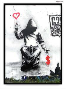Paypayフリマ アートパネル アートポスター Banksy バンクシー 愛とお金 40x30cm 絵 現代アート 壁掛け インテリア 絵画 額装付き キャンバス