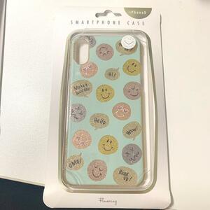 iPhone ケース カバー スマイル 総柄 グリーン 緑 スマイリー ラメ　 Flowering SMARTPHONE CASE SCPX029-BL　大人気　スマホ　Xs X 可愛い