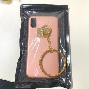 iPhone ケース カバー ピンク メタリック リング付き ゴールド メタル　可愛い　大人気　女子　韓国風　韓流　シンプル　スマホ　Xs X