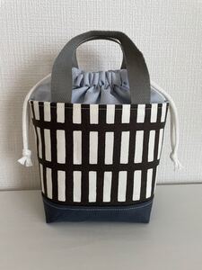 ミニバッグ 巾着袋 トートバッグ 北欧風 格子柄 ランチバッグ
