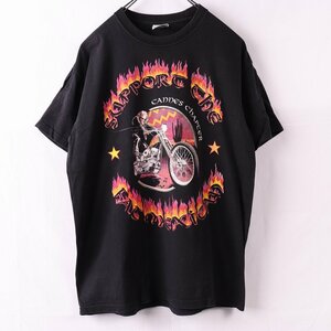 バイク モーターサイクル Tシャツ L 半袖 黒 バンドt ロックt メンズ 古着 中古 st432