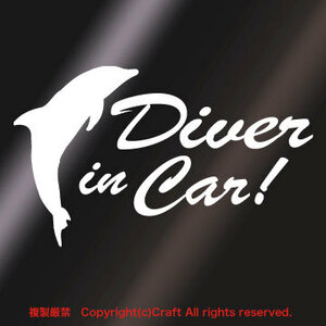 Diver in Car! ダイバーインカー/ステッカー（白/イルカ15cm）//