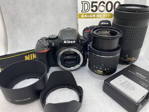 ◇〈美品〉【Nikon ニコン】D5600 ダブルズームキット 18-55mm 70-300mm各レンズフード+取説本付き / デジタル一眼カメラ◆No518