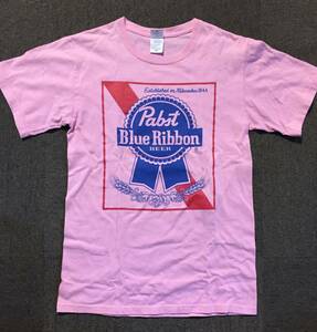 希少 パブスト ブルーリボン ビンテージ Tシャツ 半袖 ピンク PABST 企業 ロゴ プリント アメリカン ビール 酒 グッズ 雑貨 ファッション