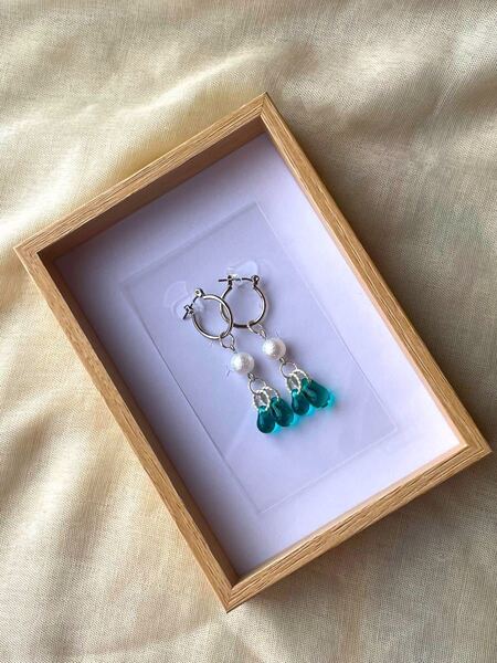 ハンドメイド☆コットンパール&シャワービーズピアス
