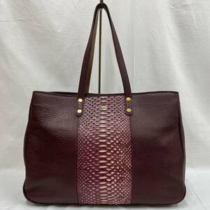 GRES gray python leather tote bag bordeaux wine red lady's handbag 