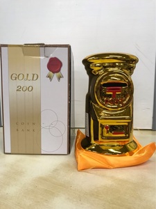 【未使用保管品】郵便ポスト型 ゴールド貯金箱　金の貯金箱　陶器製 　高さ：19.5cm　KAWASAKI　GOLD 200　COIN BANK