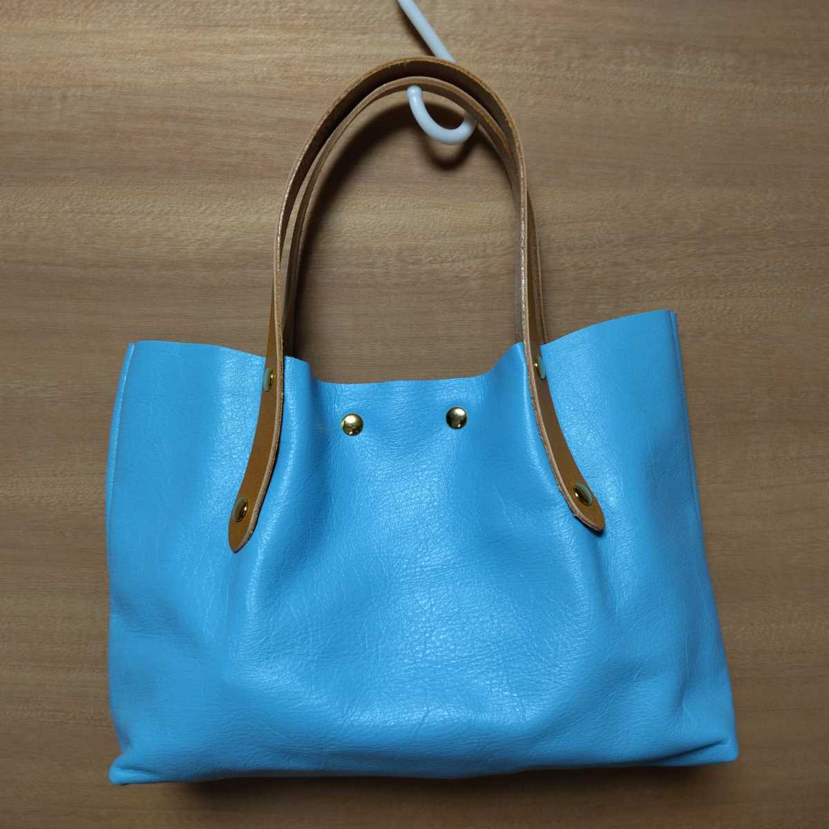 ★Handmade★ [Genuine leather mini handbag] Cowhide leather Light blue Handmade handbag Defective item ①, furniture, interior, Interior accessories, accessory case