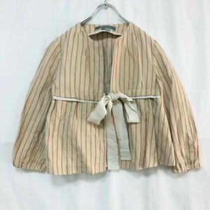 ◆お洒落な逸品◆ZARA WOMAN/ザラウーマン カットソー シャツ カーディガン 麻 コットン ベージュベース USAサイズS レディース K44 ｃ2579