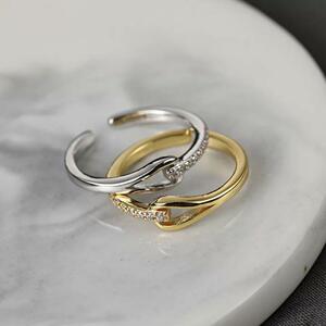  zirconia ring ring lady's simple open clean eyes 2 color Korea Gold silver free size new goods 
