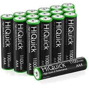 単4形充電池16本 HiQuick 単四電池 充電式 単四充電池 単4形充電池16本セット ニッケル水素電池1100mAh ケース4個付き 約1200