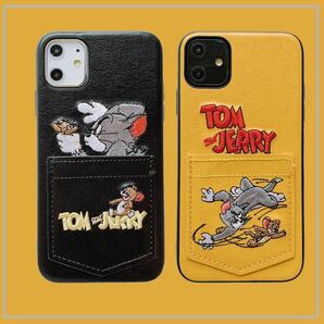 トムとジェリー iPhoneケース iPhone Xs/XR/11/12/12Pro/13/13Proレザー ソフトケース トムジェリ 刺繍