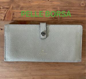 PELLE BORSA 長財布 極薄 スリム ウォレット　ゴールド×グリーン