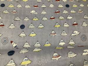 ダブルガーゼ 108×250cm 綿100% 日本製 /生地 はぎれ グレー系 UFO 宇宙人