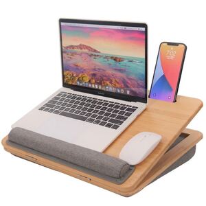膝上テーブル ノートパソコンデスク クッションテーブル ノートパソコン用ラップデスク 膝上タブレットスタンド 角度調整可能 竹製