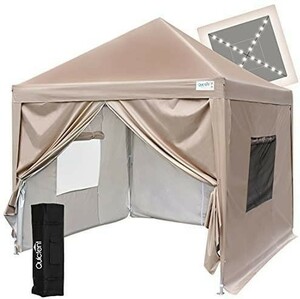 ワンタッチ タープテント LEDライト 3段階調節 UVカット 耐水 キャンプライト キャンプ アウトドア 照明付き アウトドア