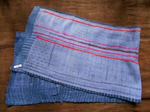 手織麻布100x 32cm no.270　HEMPぬの　ラオスモン族hmong　藍染めはぎれ　ロウケツ染め　batik
