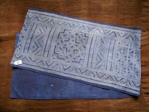 手織麻布100x28 cm no.88　HEMPぬの　ラオスモン族hmong　藍染めはぎれ　ロウケツ染め　batik