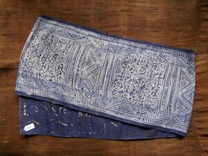 手織麻布100x26 cm no.30　HEMPぬの　ラオスモン族hmong　藍染めはぎれ　ロウケツ染め　batik
