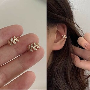 ♪ 葉っぱ柄 耳に挟む リーフ イヤーカフ ♪ 片耳用 イヤリング ジュエリー クリップ ノンホールピアス アクセサリー 金