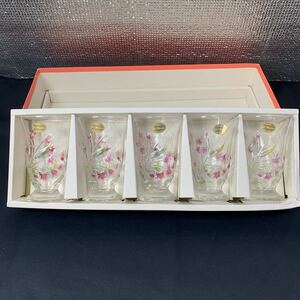  unused Aderiaate rear cent *frola rear gala spade 5 customer set floral print Showa Retro glass tumbler glass tableware approximately height 12cm× calibre 7.5cm