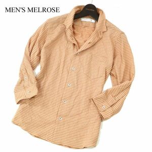 20ss MEN'S MELROSE メンズメルローズ 春夏 7分袖★ 襟ワイヤー ジオメトリック サッカー チェック シャツ Sz.3　メンズ　C2T06944_7#A