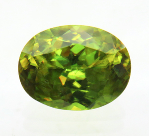 3207 イエローグリーンスフェン 3.95ct 暗黄緑 魅惑の強テリ！ マダガスカル : 瑞浪鉱物展示館 【送料無料】