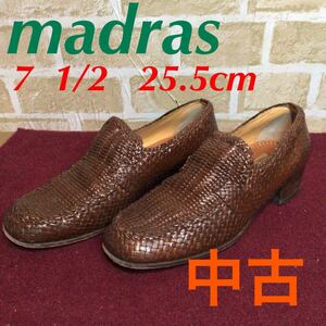 【売り切り!送料無料!】A-212 madras! マドラス! カジュアルシューズ!紳士靴!7 1/2! 約25.5cm !レザーシューズ!ブラウン!プレーントゥ!中古