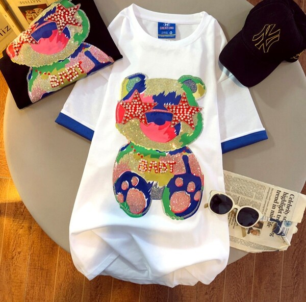 レディース 熊ロゴ 大きいサイズ 半袖Tシャツ