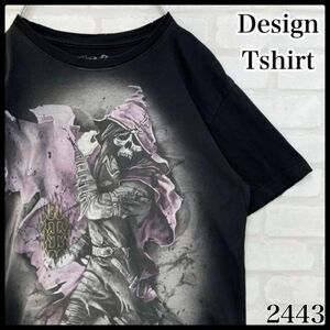 【激レア】ドクロ スカル 死神 両面プリント デザインTシャツ 黒 メンズ Mサイズ ダメージ