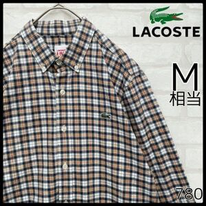 【希少】ラコステライブ 長袖 タータンチェック BDシャツ メンズ Mサイズ ベージュ ワニ　LACOSTE LIVE