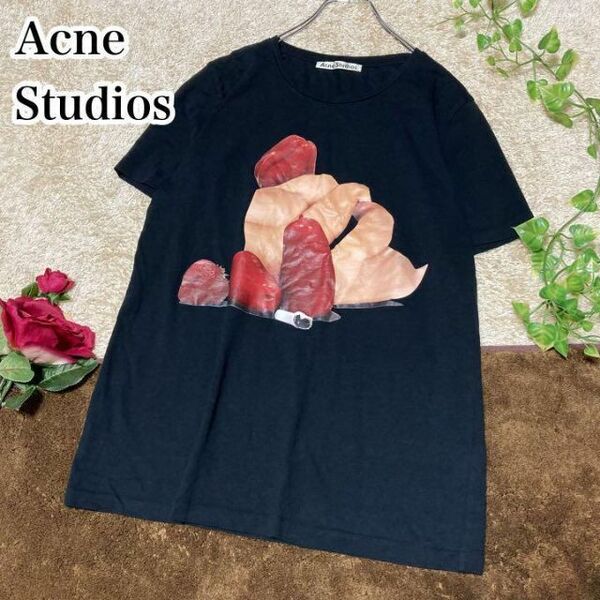 激レアアクネストゥディオス 半袖 プリント Tシャツ 黒 XSサイズ トゥモローランド Acne Studios TOMORROW LAND