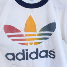 j373 80sビンテージ adidas リンガーTシャツ■1980年代製 表記Mサイズ ホワイト×ネイビー アメカジ ストリート レトロ 古着 検 90s 70s_画像4