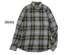 Ermenegildo Zegna エルメネジルドゼニア リネンブレンド 麻混 チェック シャツ 42/16 1/2 180/100A 105