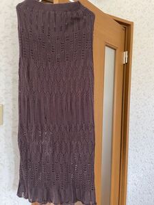 ブラウン 鍵網ロングニットスカート