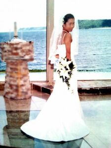 HSM28) ★結婚衣装●ウエディングドレス マーメイド　純白　ベール付き 美品