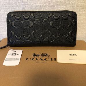 ☆新品未使用☆COACH コーチ長財布 ラウンドファスナー シグネチャー柄 ブラック色 型番F58113