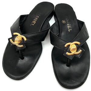 M4116 1円 CHANEL シャネル ターンロック サンダル ブラック 37
