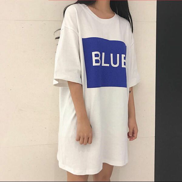 夏新作 ゆったりめ前ロゴ Tシャツ風ワンピース