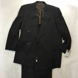  tag equipped PLESSO HOMME extra-large double-breasted suit AB9 charcoal brown group pinstripe rare size wool 91%no- Benz 2 tuck 