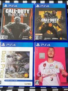 【即決&送料無料】 4本セット コール オブ デューティ ブラックオプス3 & ブラックオプス4 & モンスターハンター & FIFA 20 / PS4ソフト 71