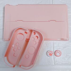 任天堂Switch有機EL専用カバー スイッチOLEDハードケース Nintendo ピンク/肉球
