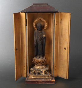 時代 地蔵 菩薩立像（厨子入）(古美術 彫刻 仏教美術 仏像 立像 木彫)