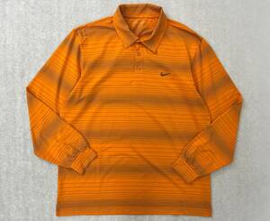 NB935 NIKE GOLF ナイキゴルフ ゴルフウェア 長袖 ポロシャツ ストレッチ素材 刺繍ロゴ ボーダー メンズ オレンジ XL 大きいサイズ