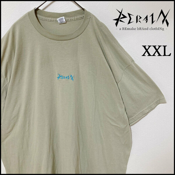メンズ服ロゴ刺繍半袖Tシャツ2XL　古着屋 ブランド　ストリート系　カジュアル　トップス　シンプル　ベージュ　XXL　3L　オーバーサイズ