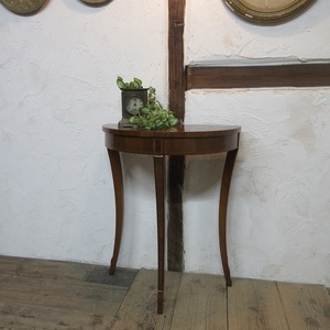 イギリス アンティーク 家具 コンソールテーブル サイドテーブル デミルーン 飾り棚 花台 木製 英国 SMALLTABLE 6640c