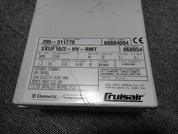 マリンエアコン Cruisair Dometic AC エアーコンディショナー コントロールBOX 16000BTU SMX 動作確認済み